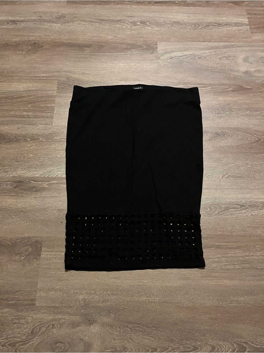 Torrid black midi skirt with lace trim at the hem, size 2 #torrid #midi